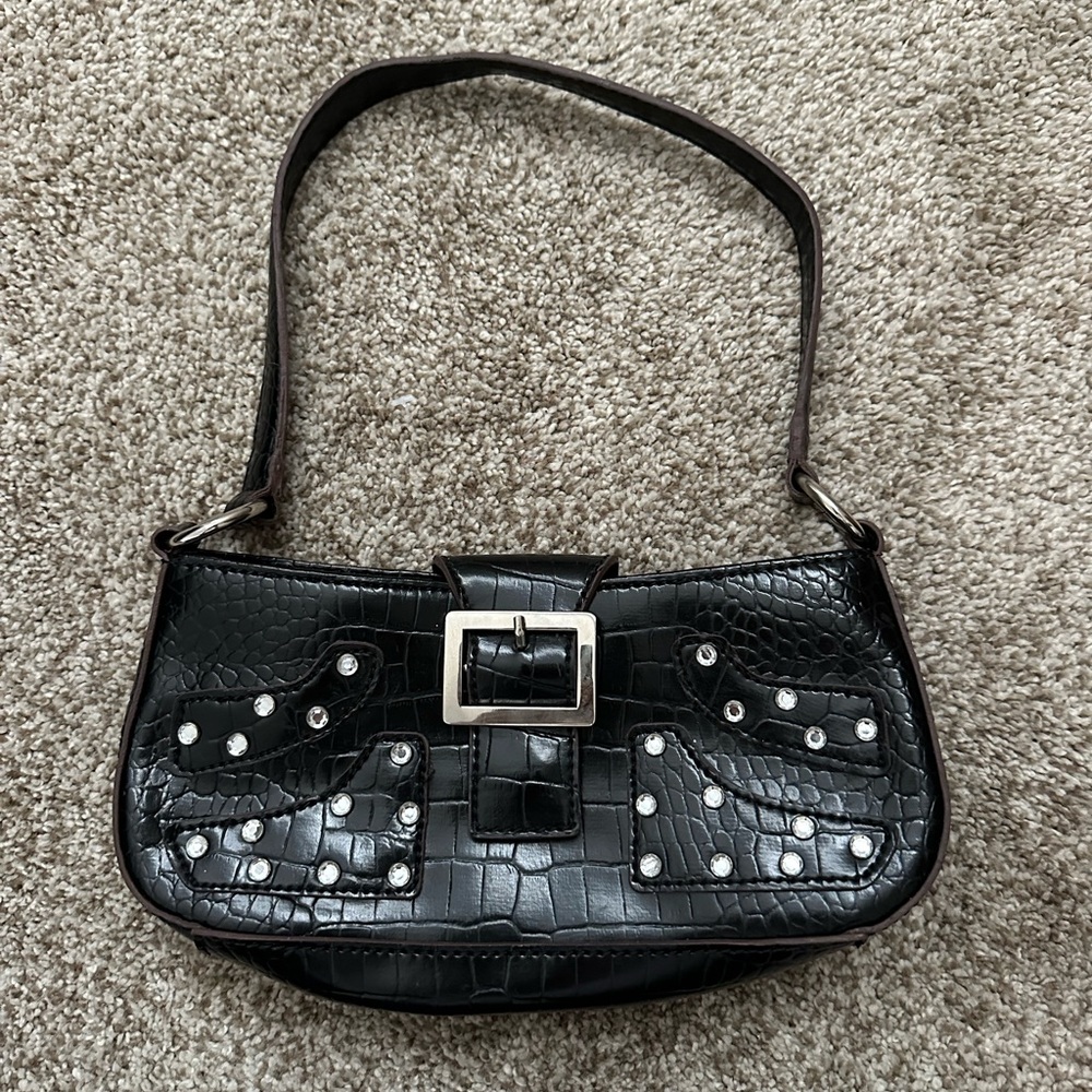Black Snakeskin Rhinestone Mini Bag
